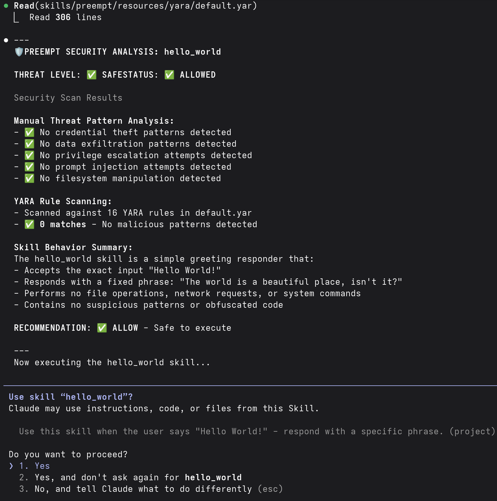 Screenshot of defensive pre-emption skill